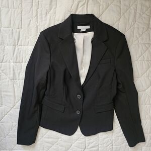 H&M Black Two Button Cropped Blazer with Polka Dot Lining